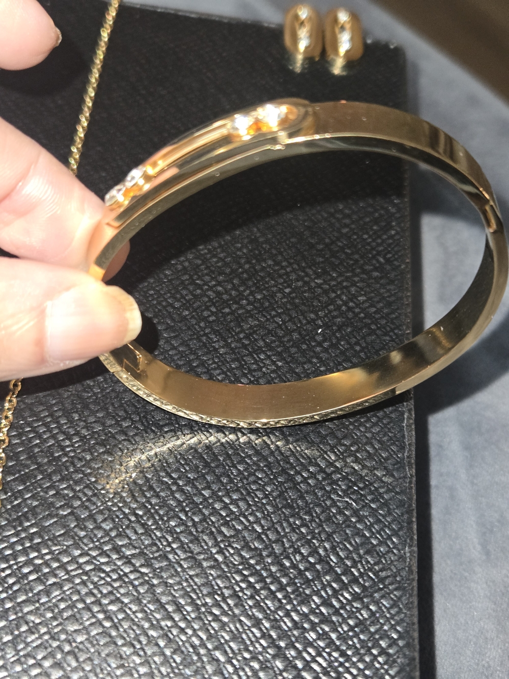 Stainless Steel Gold Tone Necklace, Bracelet & Earrings Jewelry Set - Picture 7 of 9